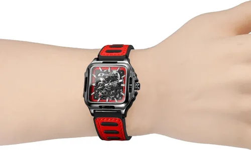 Vista 10 de FORSINING Reloj de pulsera con diseño de esqueleto impermeable para hombre, automático, steampunk, correa de silicona, luminoso cuadrado