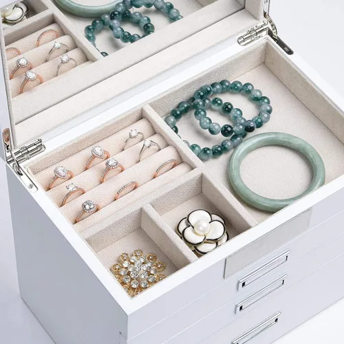 Vista 3 de TITISKIN Joyero de madera extra grande para mujer, organizador de anillos, collar, pulsera, aretes