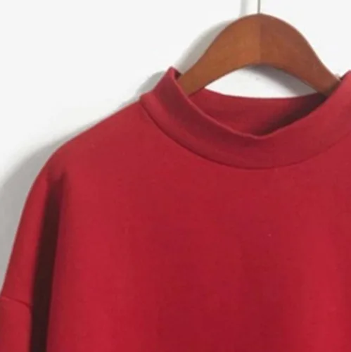 Vista 2 de Sudadera de cuello alto falso para mujer, cuello redondo, cómoda, color liso, suéter casual de manga larga, suéter de otoño