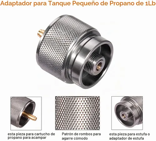 Vista 2 de Camping Stove Adapter Propane to Butane Adapter 1 Lb Propane Tank Input EN417 Lindal Valve Output w/Butane Canister Nozzle Input EN417 Lindal Screw