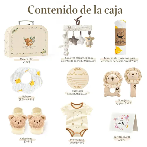 Vista 2 de Golray 9 piezas Cestas de Regalo para Bebés Recién Nacidos para Niños y Niñas Baby Shower, 2 Sonajeros/Juguete Colgante