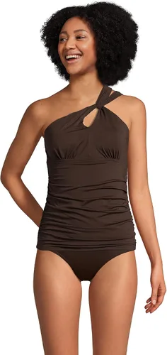 Vista 4 de Lands' End Traje de baño tankini resistente al cloro con cuello alto a un hombro para mujer