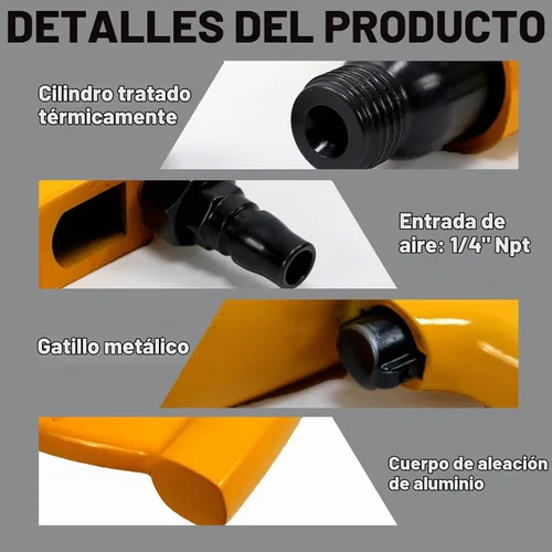 Vista 7 de Kit de martillo neumático, con cincel de aire de 4 piezas, herramienta de martillos neumáticos con reducción de vibración para trabajos metálicos