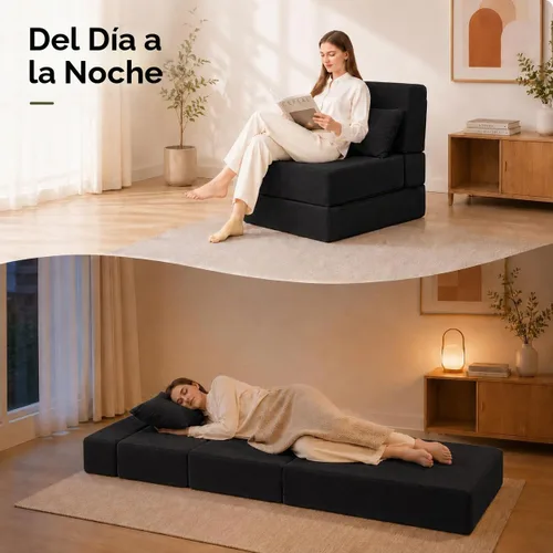 Vista 6 de Sofá cama plegable, silla convertible sin montaje, negro