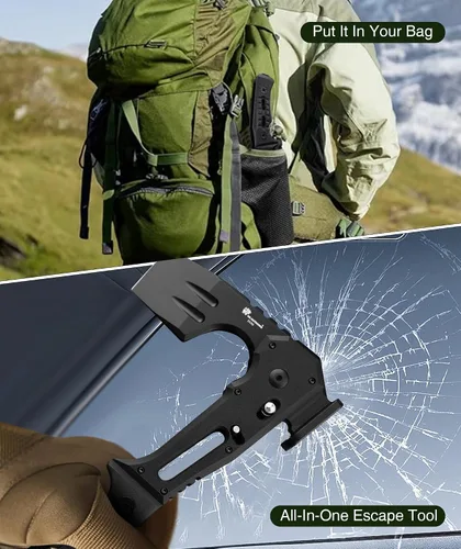 Vista 7 de HX Outdoors - Hacha táctica plegable de supervivencia multiherramienta, hoja de acero DC53 con titanio negro, hacha de camping con martillo