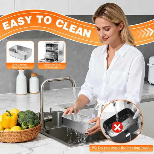 Vista 7 de Fiambrera eléctrica para adultos, 2.8L doble capa 100 W, calentador de alimentos calentado rápido, calentador de alimentos para uso en casa