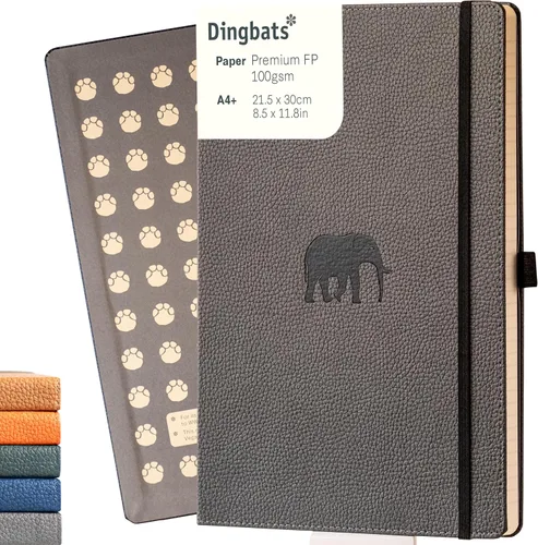 Vista 10 de Dingbats - Cuaderno extra grande con puntos de vida silvestre, ballena azul, A4, cuaderno de tapa dura, piel sintética, papel perforado, crema a