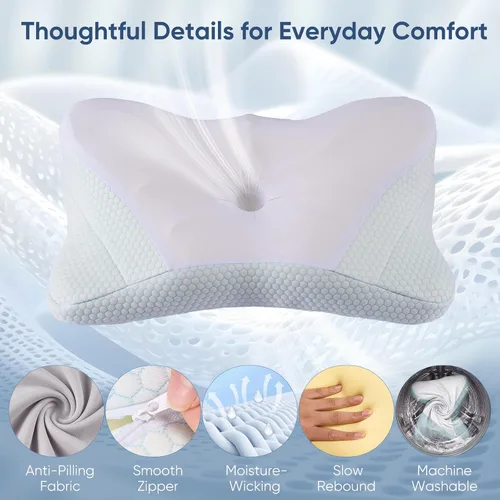 Vista 10 de Almohada cervical ergonómica para el cuello, almohada de espuma viscoelástica para aliviar el dolor, almohadas ortopédicas de cama con soporte