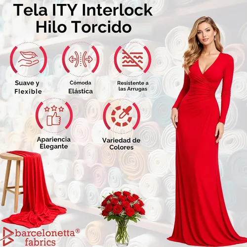 Vista 2 de ITY - Tela de jersey Tejido de elastano, elástico en 2 direcciones, 95% poliéster, 5% elastano, antiarrugas, transpirable, 60 pulgadas de ancho