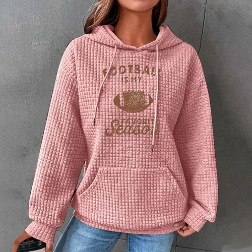 Vista 2 de Shiyingl Letter Print Football Season Graphic for Women Breathable Loose Fit Xmas Pullover Casual Long Sleeve Tops Hoodies
