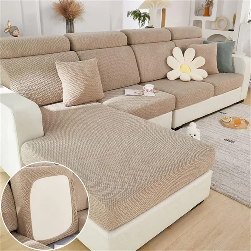 Vista 8 de Fundas de cojín para asiento de sofá, fundas elásticas para cojín para sofá, funda antideslizante de repuesto, protector grueso de muebles con Beige
