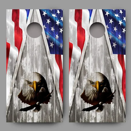 Vista 2 de Calvo múltiple águila combinada en grano de madera bandera estadounidense cornhole