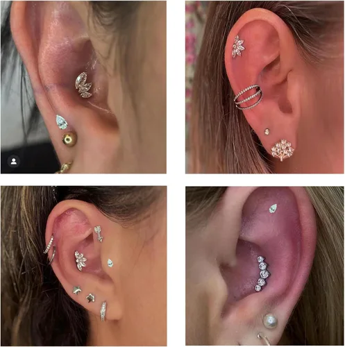 Vista 5 de ENONTY 1 pieza de 16G G23 titanio sin rosca Labret Stud Push In Bling CZ Labret Cluster Labret Tragus Helix Conch Lobe Rook Cartiltilago Push Back