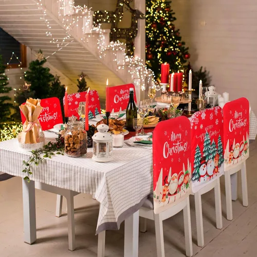 Vista 6 de TOCHGREEN Fundas para sillas de Navidad, paquete de 4 fundas protectoras de silla de Navidad, fundas de asiento de silla de comedor de Navidad