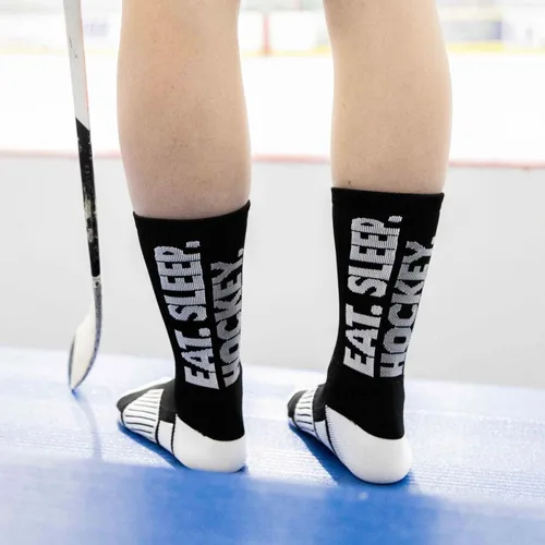Vista 4 de ChalkTalkSPORTS Calcetines de media pantorrilla tejidos atléticos de hockey Comer Duerme Calcetines de hockey Negro Tallas para jóvenes y adultos
