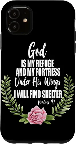Vista 8 de God is My Refuge Christian Bible Psalms 91 Floral Case for iPhone 17