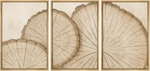 Vista 143 de SIGNFORD - Set de obras de arte en lienzo enmarcado para pared, ilustraciones abstractas de neblina del desierto en tonos neutros beige y marrón