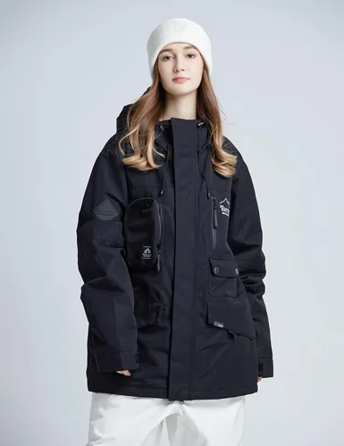 Vista 2 de Chaqueta de esquí impermeable para mujer, abrigo de nieve cálido de invierno, chaqueta de snowboard con capucha