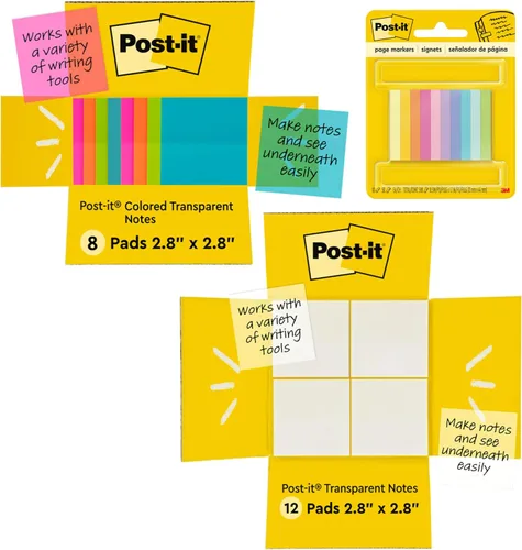 Vista 15 de Post-it Notas transparentes, 2.8 pulgadas x 2.8 pulgadas, notas adhesivas transparentes, suministros de regreso a la escuela, productos de oficina