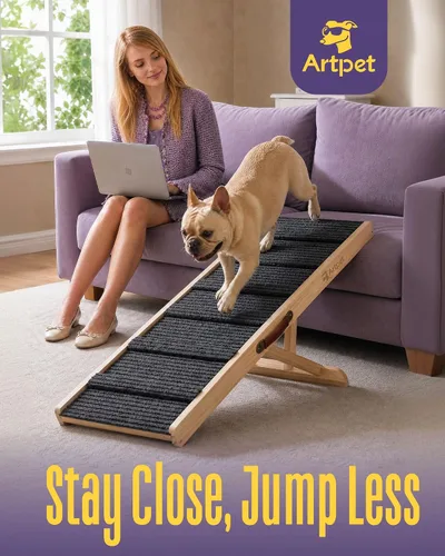 Vista 2 de Dog Ramp for Bed, Adjustable Pine Wood Ramp for Small & Medium Dogs