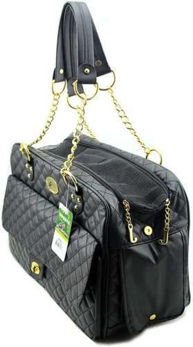 Vista 4 de B-JOY Nuevo bolso de perro para perro, bolso de mano para mascotas, con asas de doble cadena, color negro