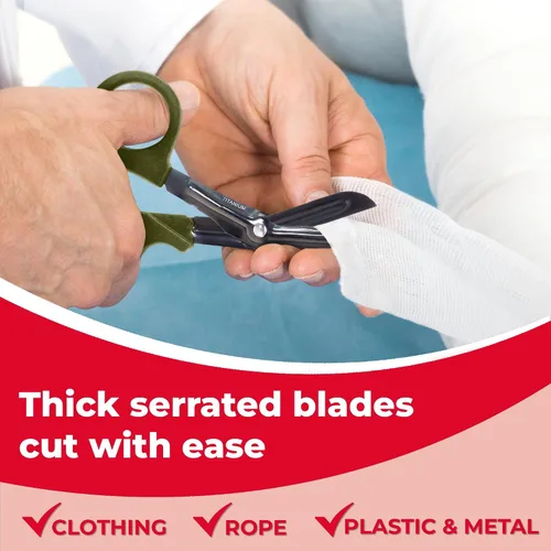 Vista 4 de Ever Ready First Aid Tijeras De Vendaje En Autoclavable Titanio Bonded 7 1/4" Bent - Olive Green