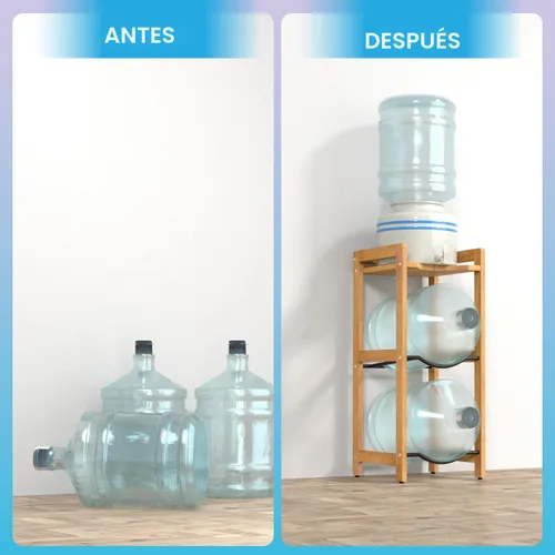 Vista 4 de Soporte para jarra de agua de 5 galones con estantes superiores, soporte dispensador de agua de madera maciza natural de 31 pulgadas de alto