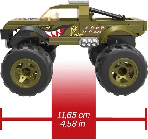 Vista 4 de Mega Hot Wheels V8 Bomber Monster Truck Juego de construcción con 86 piezas