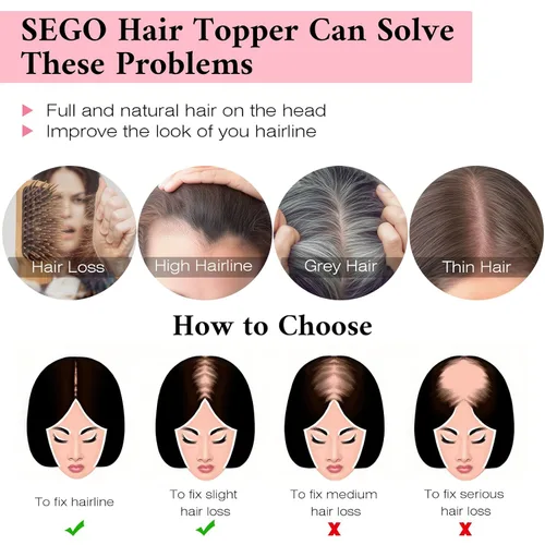 Vista 9 de SEGO Toppers de cabello humano 100% real, con flequillo de aire, base de seda 150% de densidad, topper con clip, 2.7 x 5.1 pulgadas, piezas