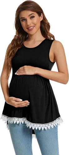 Vista 7 de Xpenyo Camiseta sin mangas de maternidad para mujer, con encaje de ganchillo, peplum