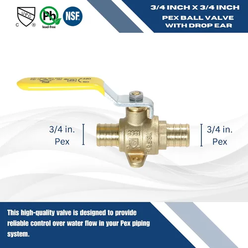 Vista 5 de Válvula de bola de cierre PEX XFITTING de 10 piezas de 3/4 pulgadas con oreja de gota, puerto completo, latón