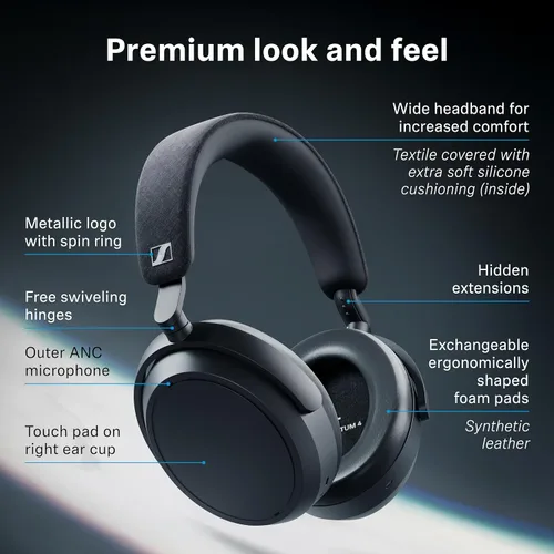 Vista 10 de Sennheiser MOMENTUM 4 - Auriculares inalámbricos, ANC, batería de 60 horas Negro