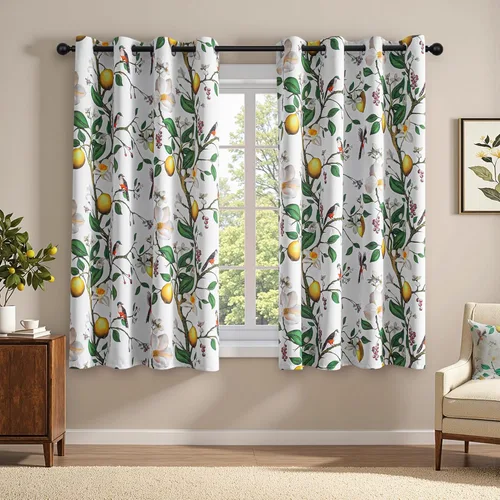 Vista 43 de MYSKY HOME Cortinas florales para puerta francesa de 40 pulgadas de largo, juego de 2 cortinas opacas de privacidad con bolsillo para barra A-verde