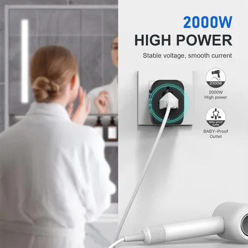 Vista 6 de Adaptador de Viaje Universal, VYLEE 5 en 1 Adaptador de Corriente Internacional, 3.5A 2xUSB-A y 2xUSB-C Cargador de Pared, Enchufe Esencial de Viaje
