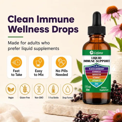 Vista 4 de Zinc Quercetina Vitamina C D3 Líquido de apoyo inmunológico con equinácea orgánica saúco, suplemento de gotas de defensa inmunológica para adultos