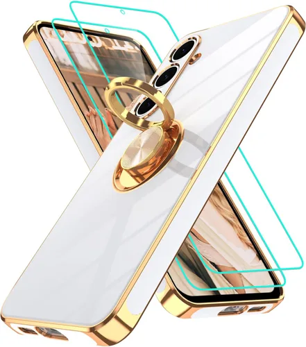 Vista 10 de Funda para Motorola Moto G 5G 2024: Funda Moto G Play 5G 2024 con 2 piezas de protectores de pantalla, soporte de anillo de rotación de 360°