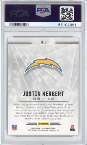 Vista 2 de Carta de fútbol de novato RC de Justin Herbert #7 de Panini Illusions 2020, clasificada PSA 10 Gem Mint