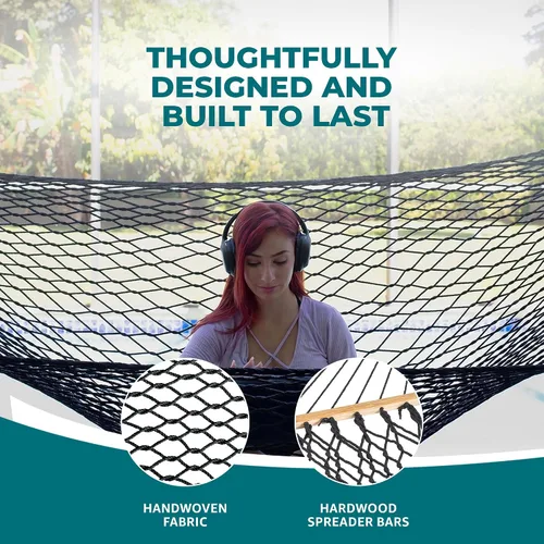 Vista 5 de Bliss Hammocks BH-410BK Hamaca clásica de cuerda con barra esparcidora Negro