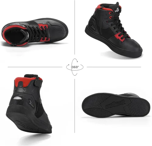 Vista 4 de Grapelet Zapatos de motocicleta para hombre, antideslizantes, botas protectoras de motocross con cremallera lateral, soporte de tobillo