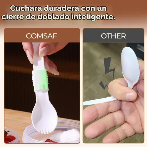 Vista 6 de ComSaf Paquete de 2 recipientes de avena con tapas de 27 onzas, vasos de plástico para yogur y parfait con cucharas plegables para llevar, tarros