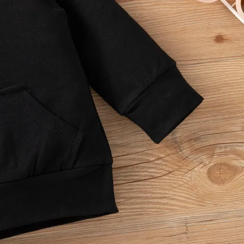 Vista 5 de Conjunto de 2 piezas de ropa para bebés y niñas pequeñas, de manga larga, sudadera con capucha, color negro, de 6 a 12 meses)