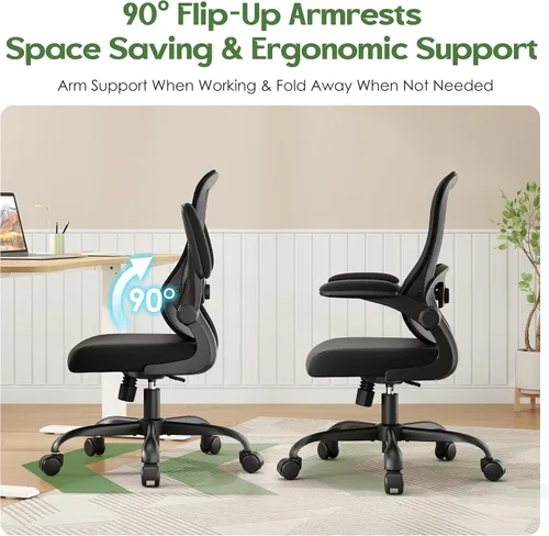 Vista 8 de Silla de oficina ergonómica – Silla de escritorio ergonómica – Silla de oficina cómoda de malla para el hogar con ruedas, soporte lumbar ajustable