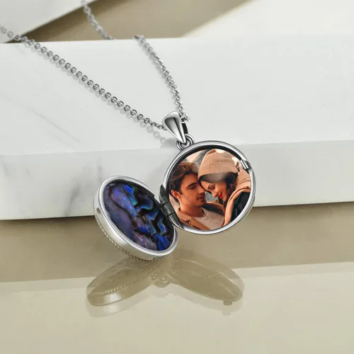 Vista 3 de ONEFINITY Tree of Life Locket Necklace Sterling Silver Abalone Shell Tree of Life Locket Necklace That Holds Pictures Tree of Life Jewelry for Women