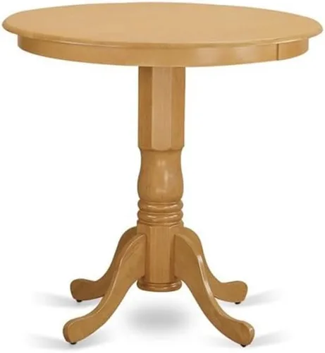 Vista 3 de East West Furniture JAGR3-OAK-W - Juego de mesa de comedor de 3 piezas de altura de encimera de cocina contiene una mesa redonda de madera con Roble