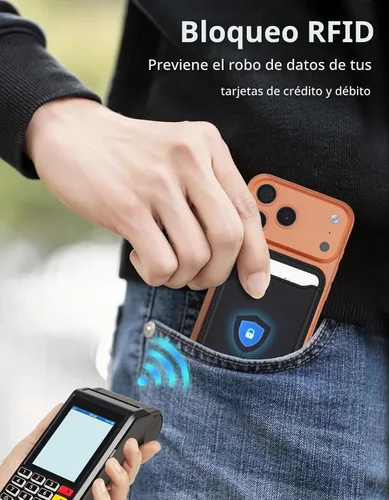 Vista 5 de TopMade Cartera MagSafe con soporte ajustable, soporte magnético para tarjetas de teléfono para iPhone serie 17/16/15/14/13/12, bloqueo RFID