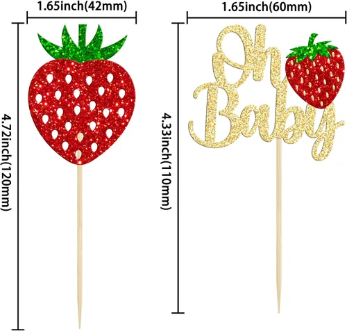 Vista 2 de Paquete de 24 adornos para cupcakes Sweet Oh Baby con purpurina de fresa, selecciones de frutas, baby shower, niños, cumpleaños, bayas, cupcakes