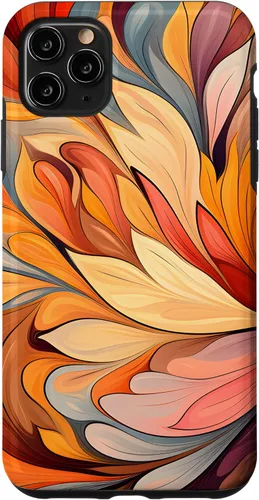 Vista 13 de iPhone 12 Pro Max Remolinos florales abstractos Funda de colores cálidos de otoño