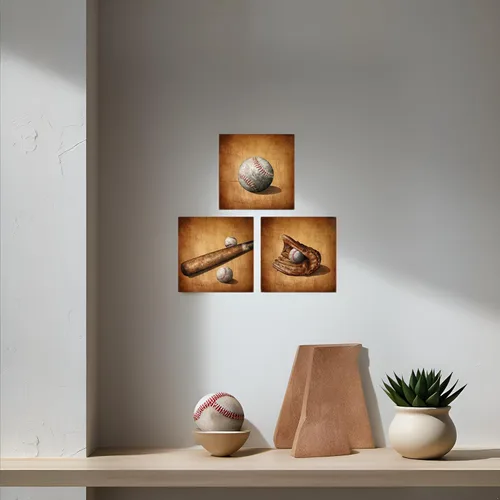 Vista 4 de Artsbay Decoración de pared de béisbol para habitación de niños, decoración moderna de pared para adolescentes, decoración temática de béisbol, 12