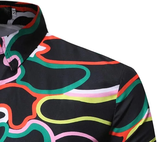 Vista 4 de Alalaso - Camisa de manga larga para hombre, de algodón, con botones, estilo étnico vintage, estampada