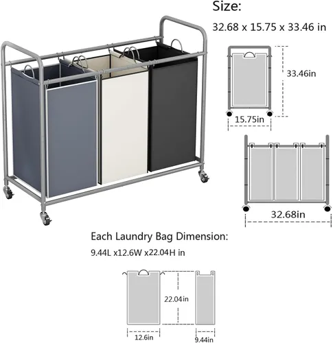 Vista 4 de LINZINAR - Cesta clasificadora de 3 secciones para la ropa sucia con rueda Surtido